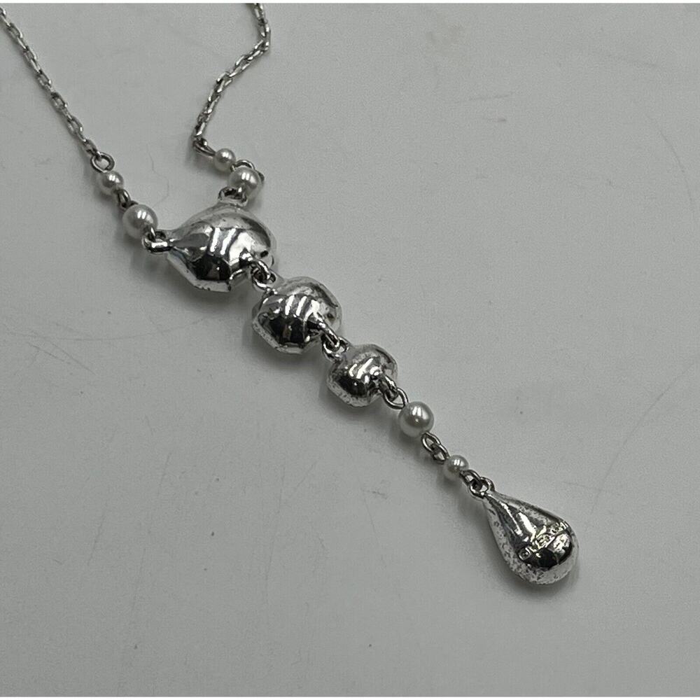 Givenchy Vintage Silver Tone Sparkling Rhinestone Faux Pearl Y Drop‎ Necklace - Picture 10 of 14